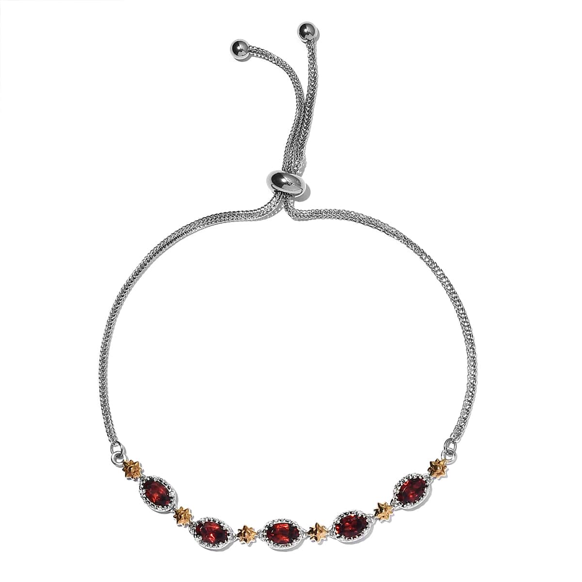Karis Mozambique Garnet Stud Earrings and Bolo Bracelet in Platinum Bond and Stainless Steel with with Sterling Silver Push Back 3.75 ctw image number 2