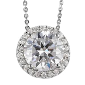 Moissanite 3.00 ctw Necklace in Platinum Over Sterling Silver, Silver Halo Pendant (20 Inches)