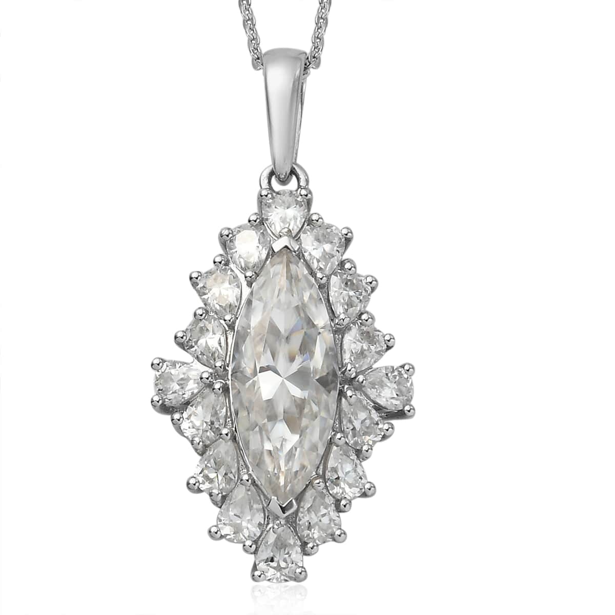 DOORBUSTER Moissanite Pendant Necklace 20 Inches in Platinum Over Sterling Silver 5.90 ctw image number 0