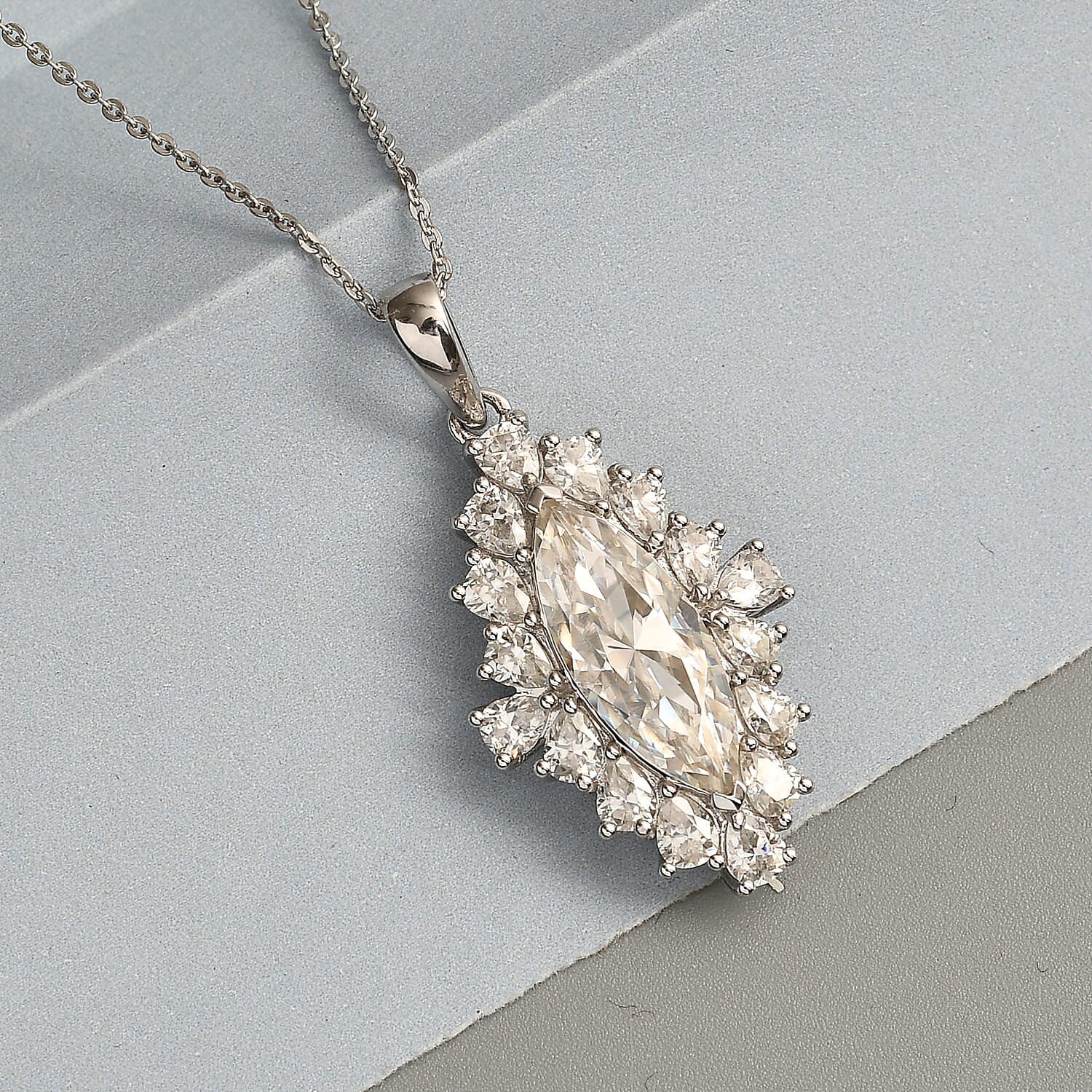 Moissanite Cocktail Pendant Necklace 20 Inches in Platinum Over Sterling Silver 5.90 ctw