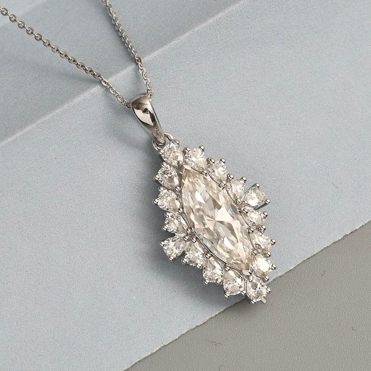DOORBUSTER Moissanite Pendant Necklace 20 Inches in Platinum Over Sterling Silver 5.90 ctw image number 1
