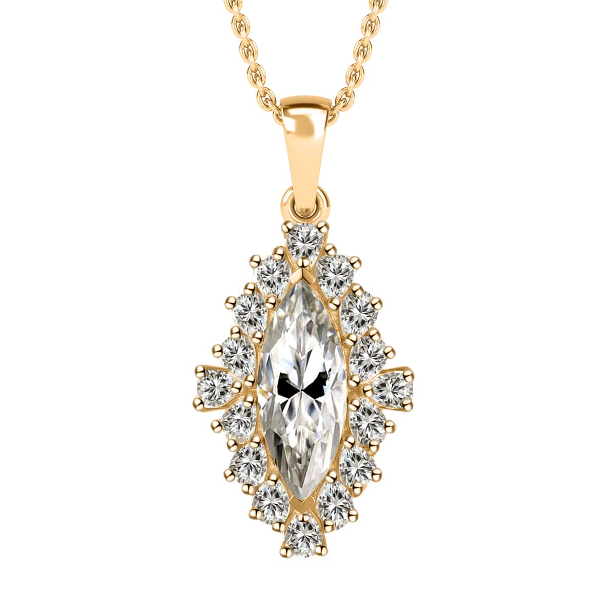 Moissanite Cocktail Pendant Necklace 20 Inches in Vermeil Yellow Gold Over Sterling Silver 5.90 ctw image number 0