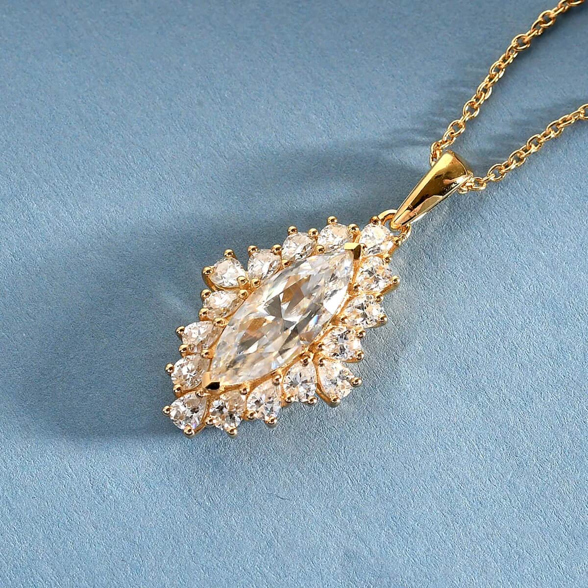 Moissanite Cocktail Pendant Necklace 20 Inches in Vermeil Yellow Gold Over Sterling Silver 5.90 ctw image number 1