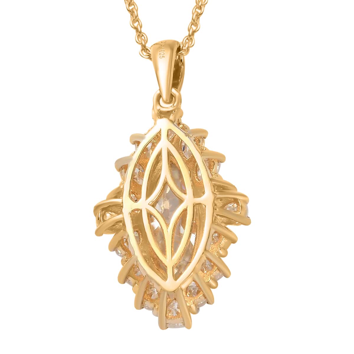 Moissanite Cocktail Pendant Necklace 20 Inches in Vermeil Yellow Gold Over Sterling Silver 5.90 ctw image number 4