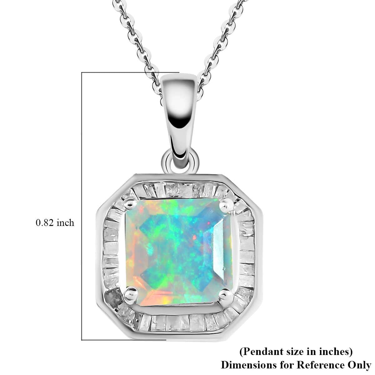 Premium Ethiopian Opal Diamond Pendant in Platinum Plated Sterling Silver, Diamond Halo Pendant, Welo Opal Jewelry, Asscher Cut Opal (20 Inches) 2.00 ctw image number 6