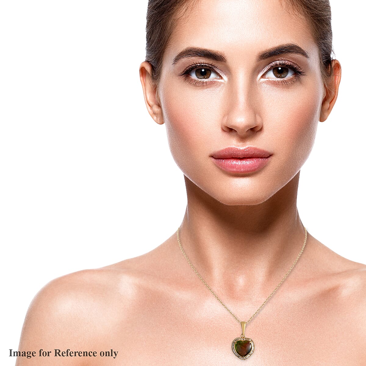 Canadian Ammolite and Diamond Heart Shape Halo Pendant Necklace 20 Inches in Vermeil Yellow Gold Over Sterling Silver 4.60 ctw image number 2