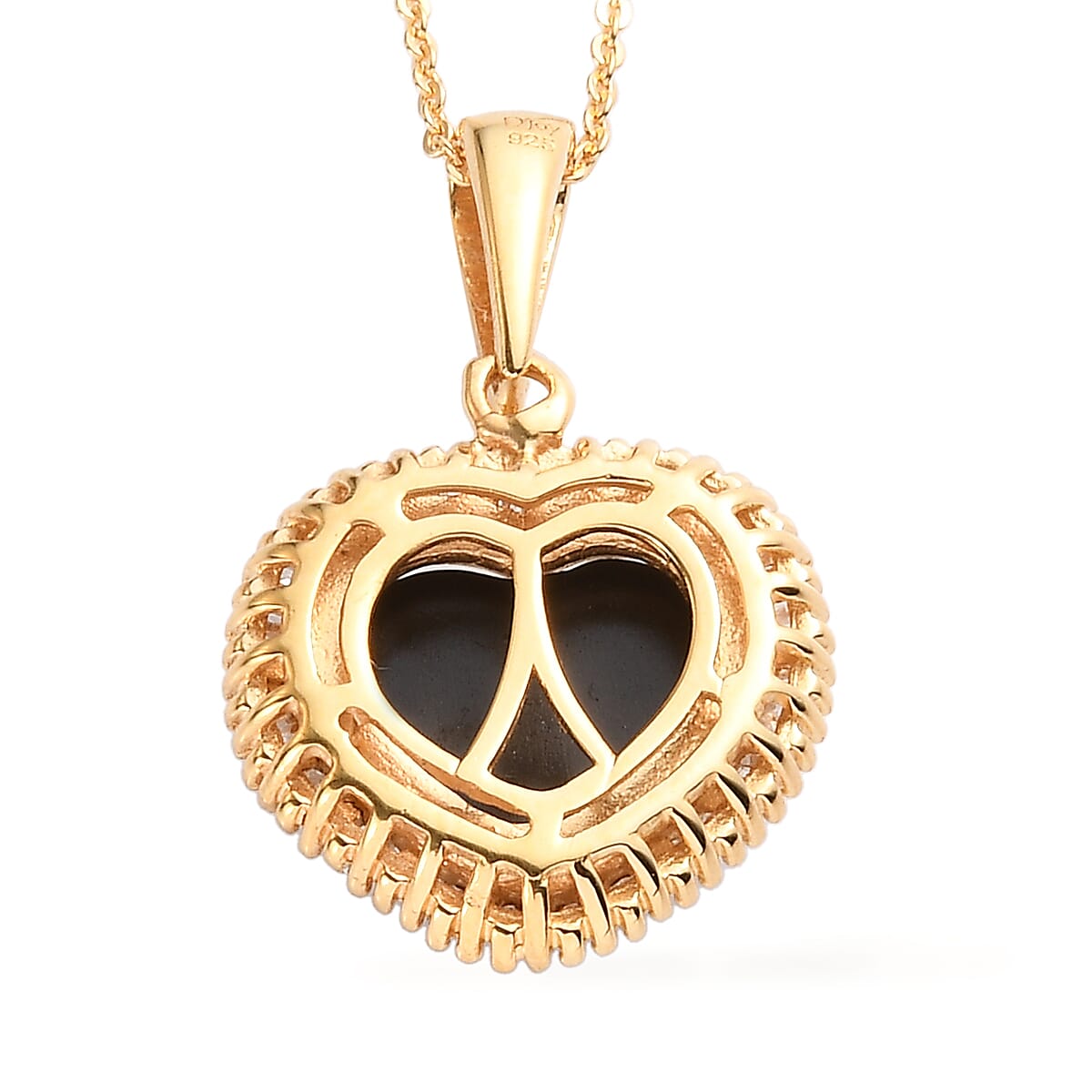 Canadian Ammolite and Diamond Heart Shape Halo Pendant Necklace 20 Inches in Vermeil Yellow Gold Over Sterling Silver 4.60 ctw image number 4