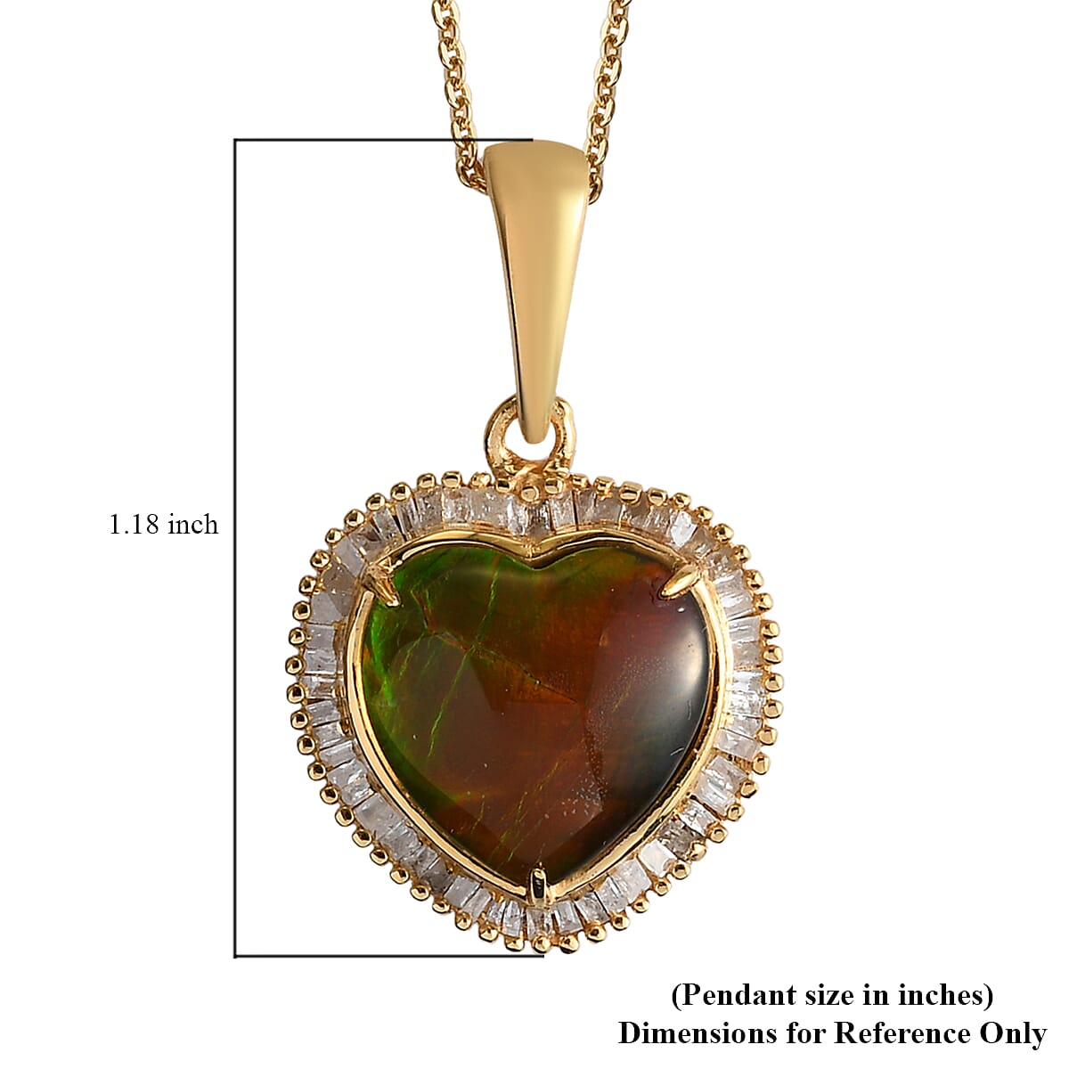 Canadian Ammolite and Diamond Heart Shape Halo Pendant Necklace 20 Inches in Vermeil Yellow Gold Over Sterling Silver 4.60 ctw image number 5