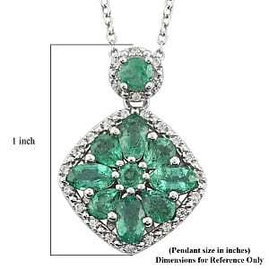 AAA Kagem Emerald and White Zircon Pendant Necklace 18 Inches in Rhodium Over Sterling Silver 1.75 ctw