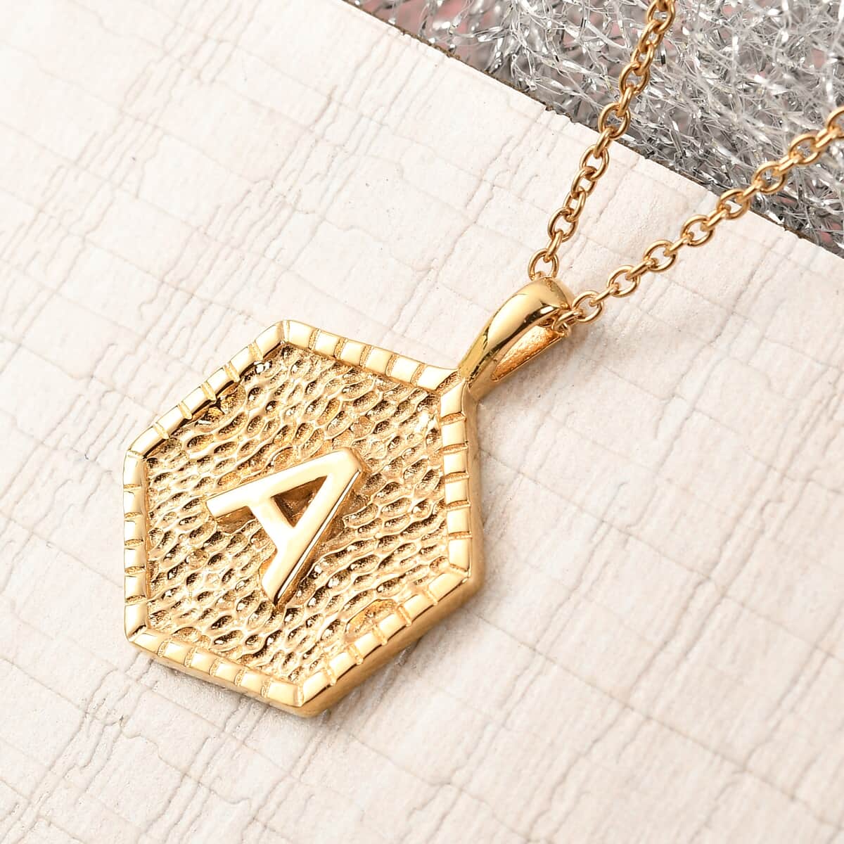 KARIS Initial "A" Pendant Necklace (20 Inches) in ION Plated 18K YG and ION Plated YG Stainless Steel image number 1