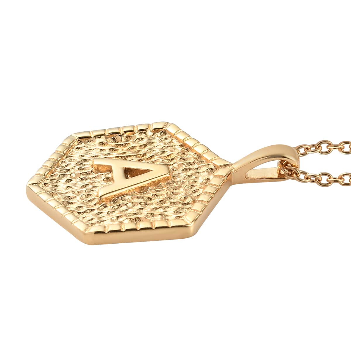 KARIS Initial A Pendant Necklace 20 Inches in 18K YG Plated and ION Plated Yellow Gold Stainless Steel image number 3