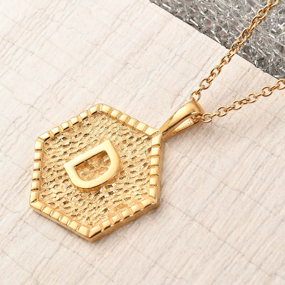 KARIS Initial D Pendant Necklace 20 Inches in 18K YG Plated and ION Plated Yellow Gold Stainless Steel image number 1