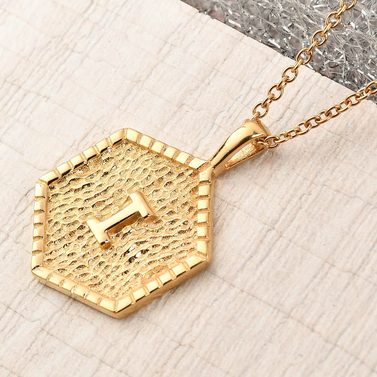Karis Initial I Pendant in 18K YG Plated with ION Plated Yellow Gold Stainless Steel Necklace 20 Inches image number 1