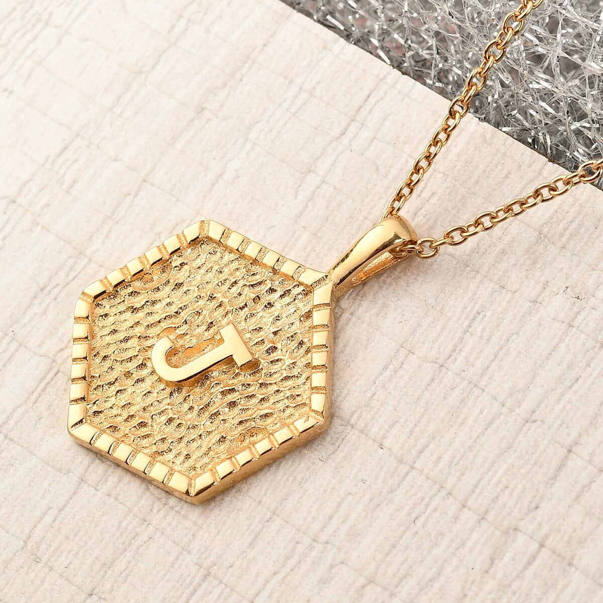 KARIS Initial J Pendant Necklace 20 Inches in 18K YG Plated and ION Plated Yellow Gold Stainless Steel image number 1