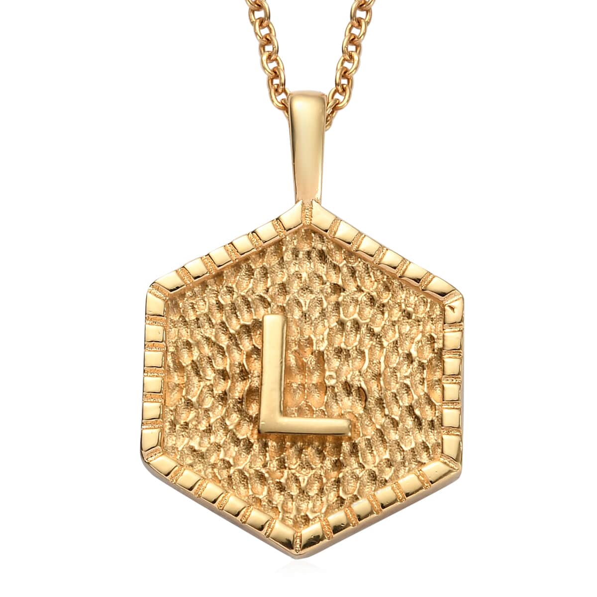 KARIS Initial L Pendant Necklace 20 Inches in 18K YG Plated and ION Plated Yellow Gold Stainless Steel image number 0