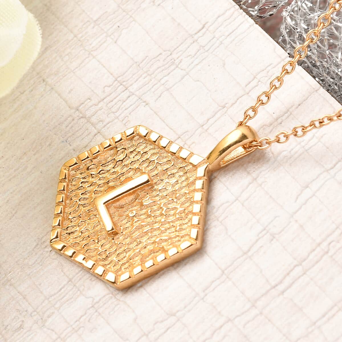 KARIS Initial L Pendant Necklace 20 Inches in 18K YG Plated and ION Plated Yellow Gold Stainless Steel image number 1