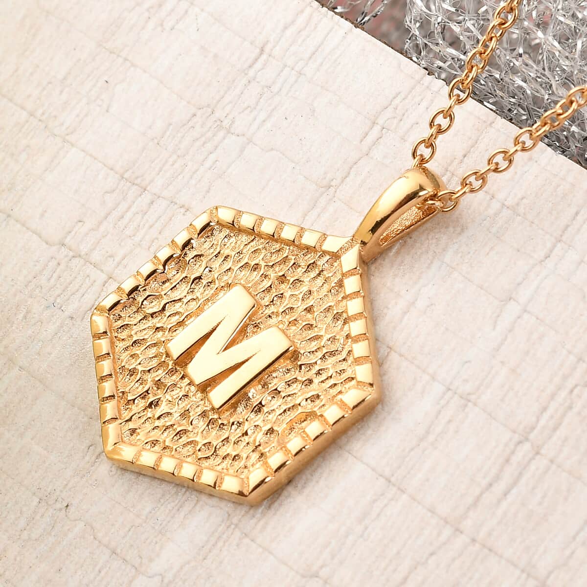 KARIS Initial M Pendant Necklace 20 Inches in 18K YG Plated and ION Plated Yellow Gold Stainless Steel image number 1