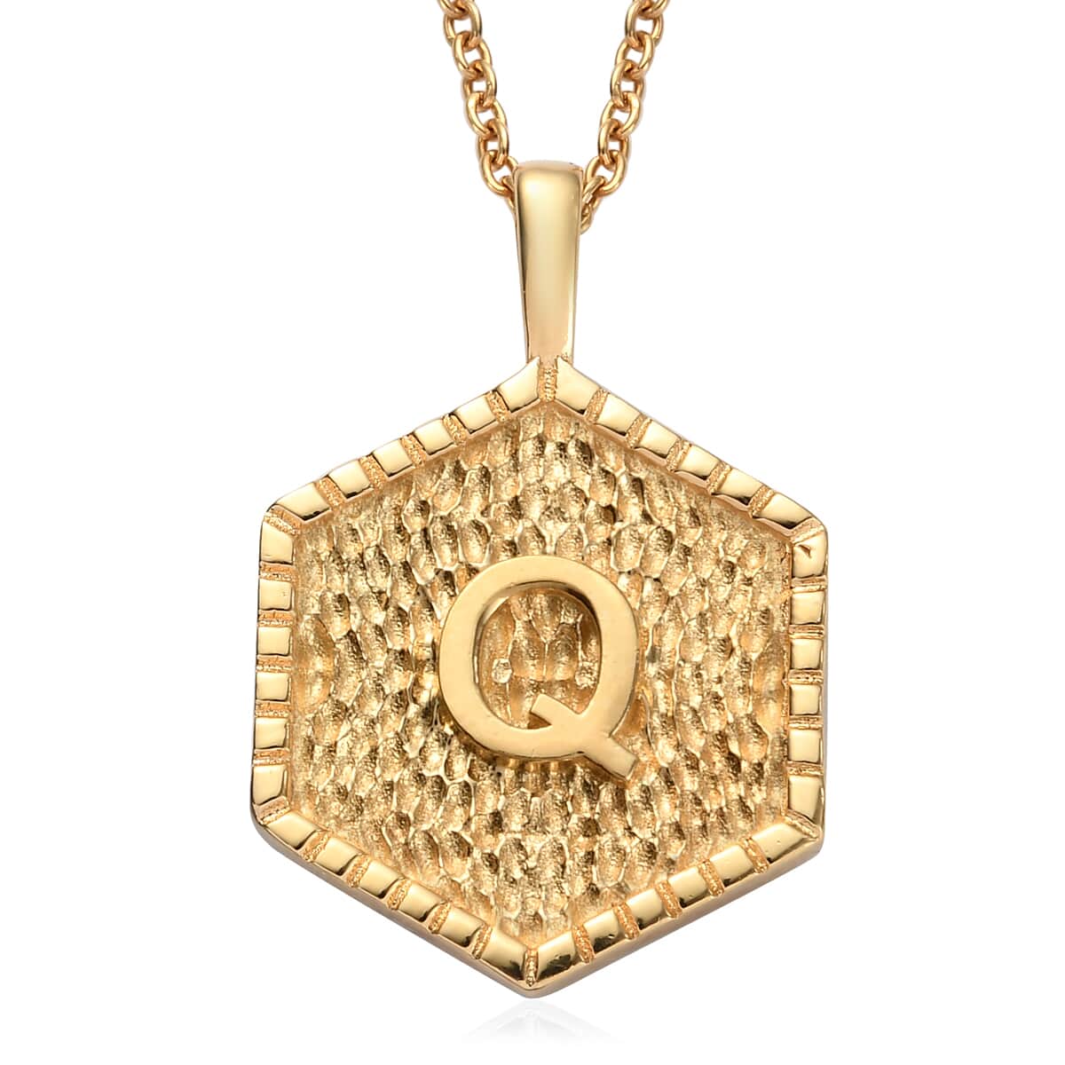 KARIS Initial Q Pendant Necklace 20 Inches in 18K YG Plated and ION Plated Yellow Gold Stainless Steel image number 0