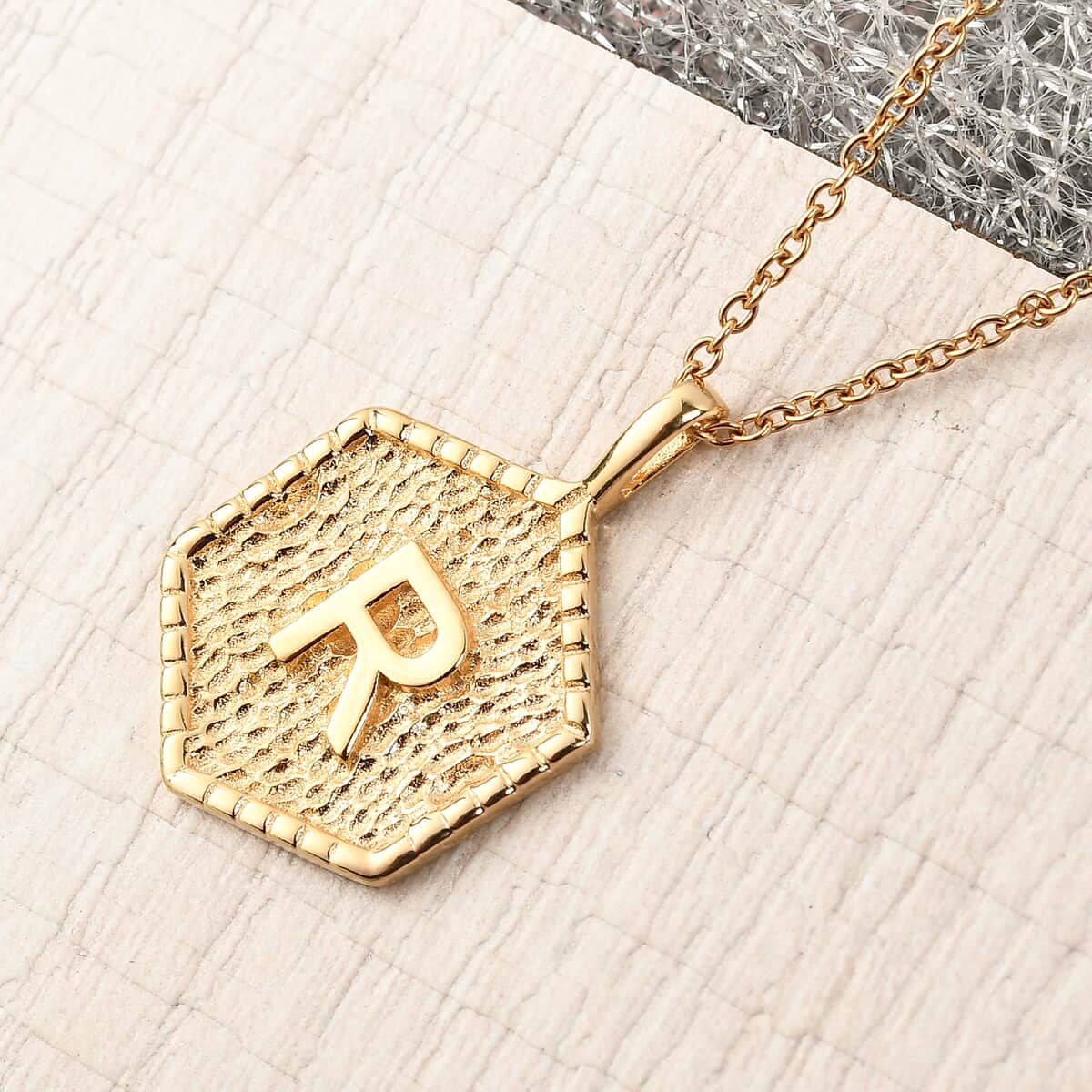KARIS Initial R Pendant Necklace 20 Inches in 18K YG Plated and ION Plated Yellow Gold Stainless Steel image number 1