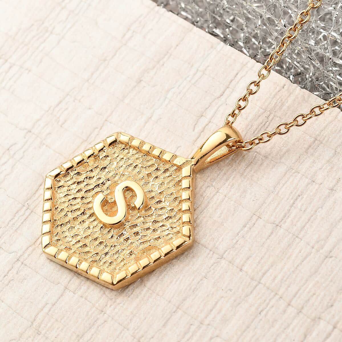 KARIS Initial S Pendant Necklace 20 Inches in 18K YG Plated and ION Plated Yellow Gold Stainless Steel image number 1