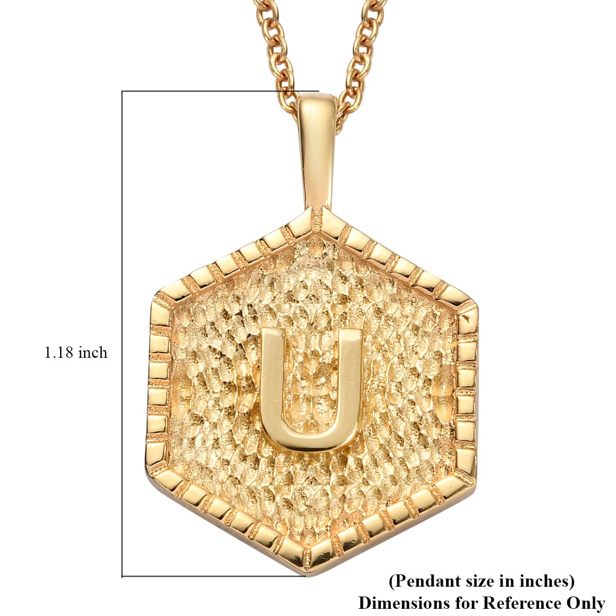 Karis Initial U Pendant in 18K YG Plated with ION Plated Yellow Gold Stainless Steel Necklace 20 Inches image number 5