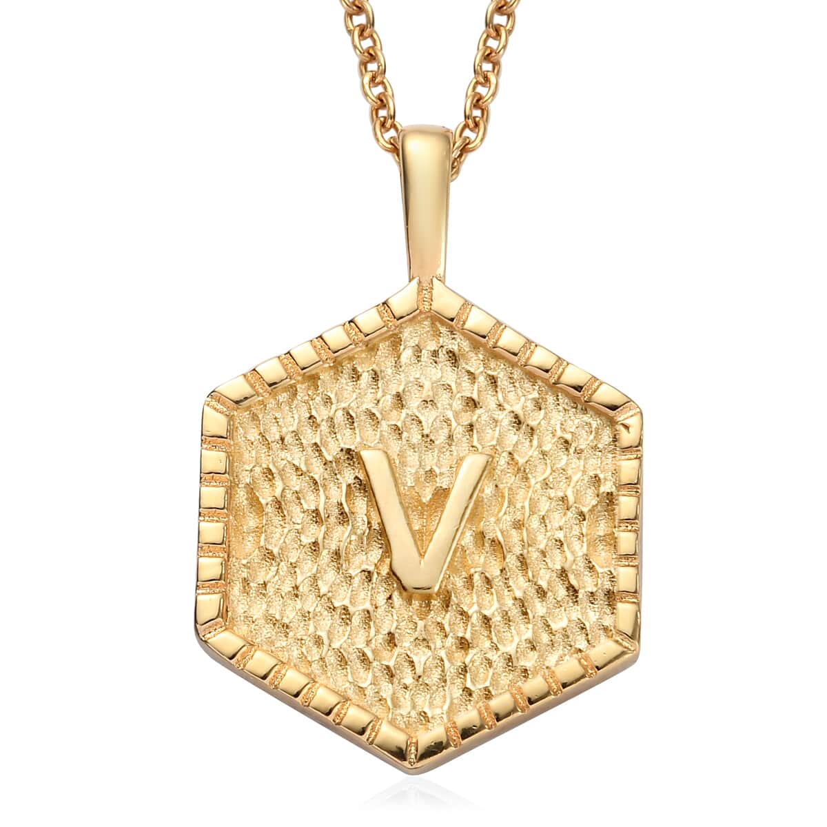 KARIS Initial V Pendant Necklace 20 Inches in 18K YG Plated and ION Plated Yellow Gold Stainless Steel image number 0