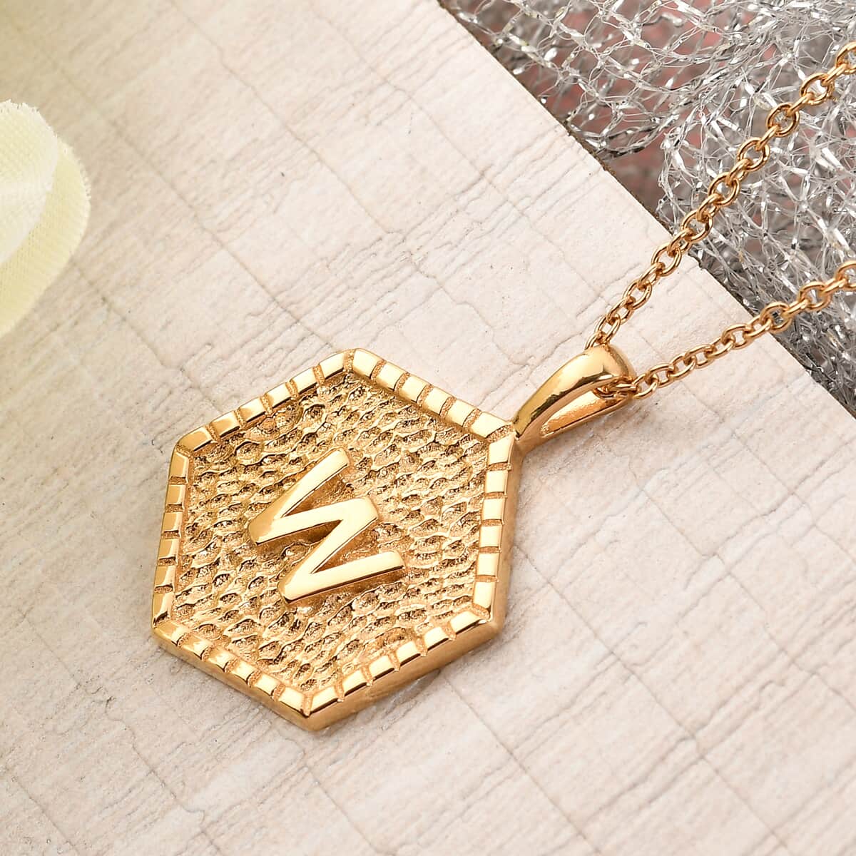KARIS Initial W Pendant Necklace 20 Inches in 18K YG Plated and ION Plated Yellow Gold Stainless Steel image number 1