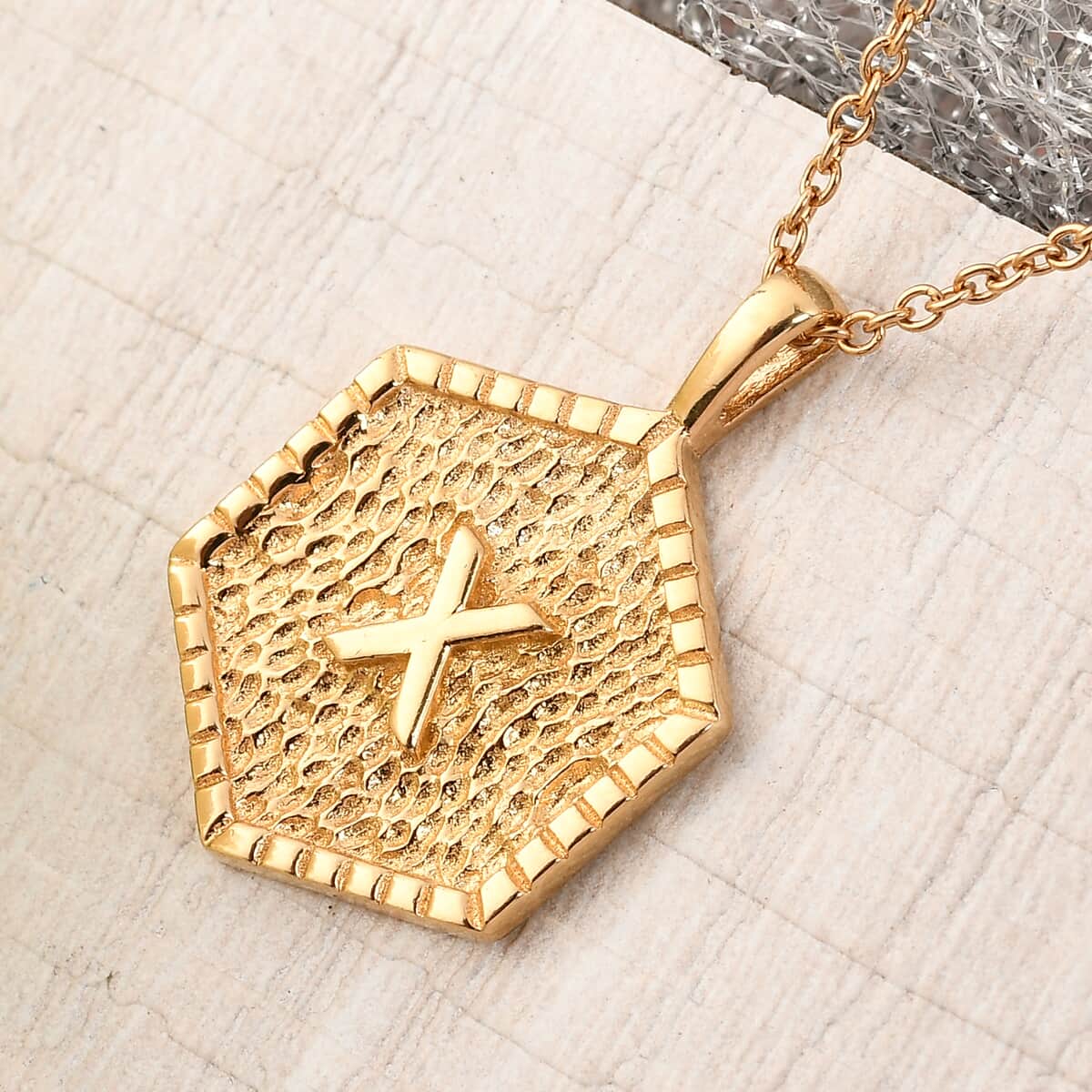KARIS Initial X Pendant Necklace 20 Inches in 18K YG Plated and ION Plated Yellow Gold Stainless Steel image number 1