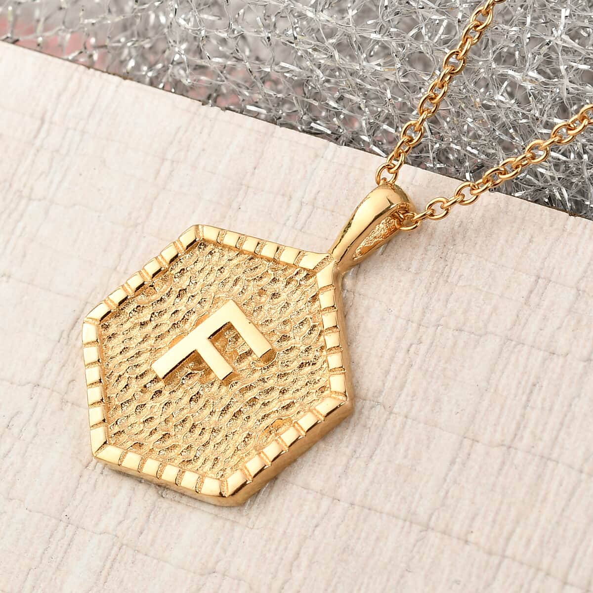 KARIS Initial F Pendant Necklace 20 Inches in 18K YG Plated and ION Plated Yellow Gold Stainless Steel image number 1