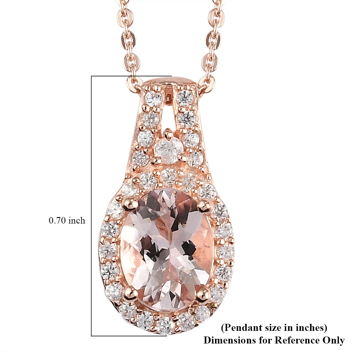 Marropino Morganite, Natural White Zircon 1.32 ctw Halo Pendant Necklace in Vermeil RG Over Sterling Silver 20 Inches