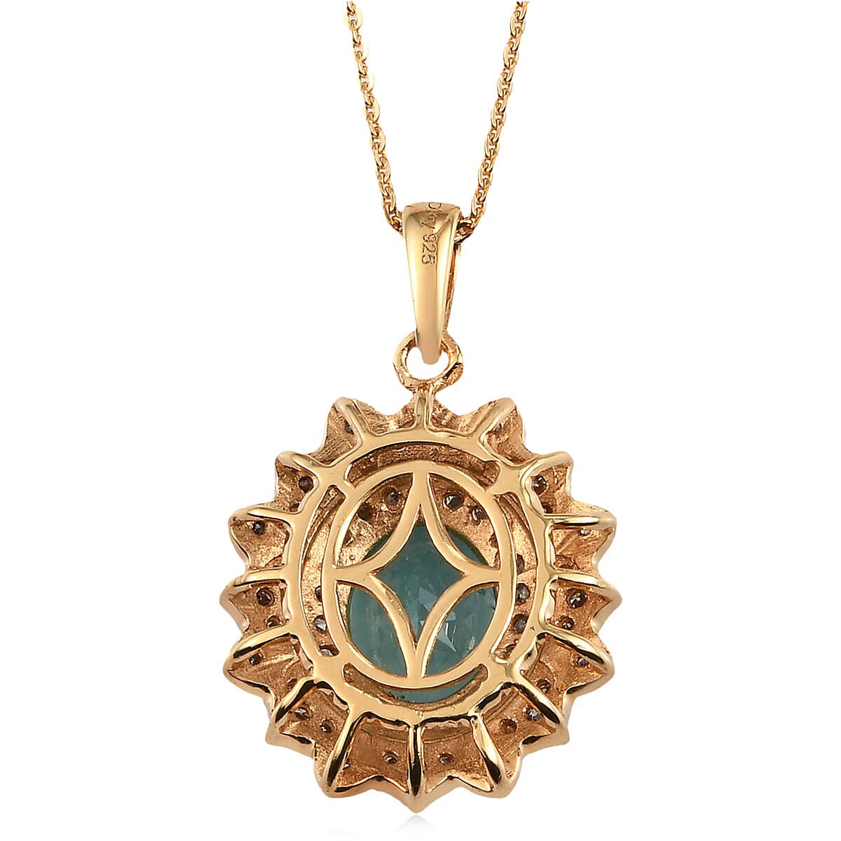 Premium Grandidierite and Natural Champagne and White Diamond Flower Pendant Necklace 20 Inches in Vermeil Yellow Gold Over Sterling Silver 3.25 ctw