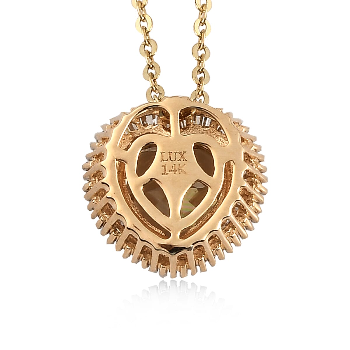 Luxoro 14K Yellow Gold AAA Turkizite and G-H I1 Diamond Heart Halo Pendant Necklace 20 Inches 2.20 ctw