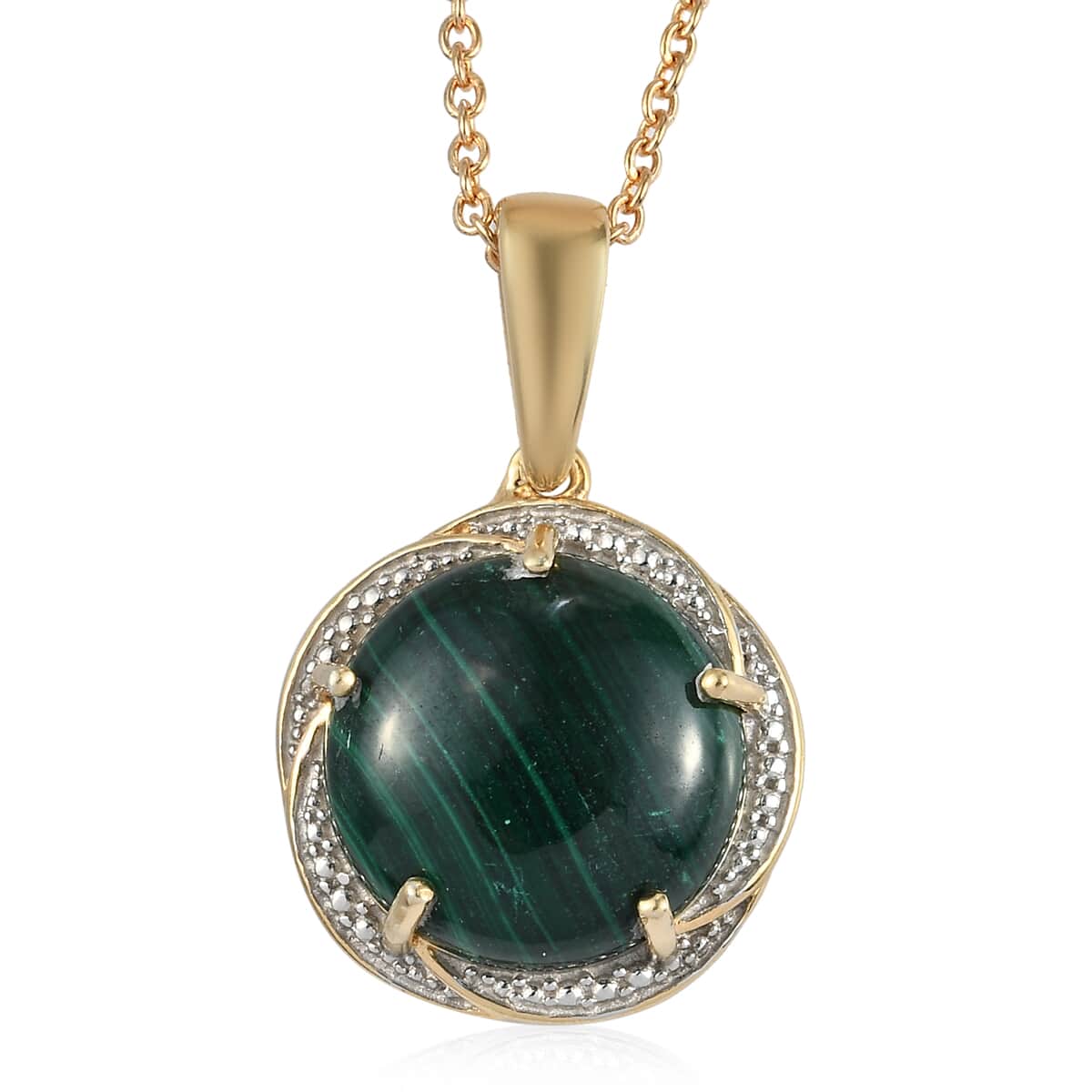African Malachite Pendant Neckalce (20 Inches) in 14K YG and Platinum Over Copper, Stainless Steel 13.60 ctw image number 0