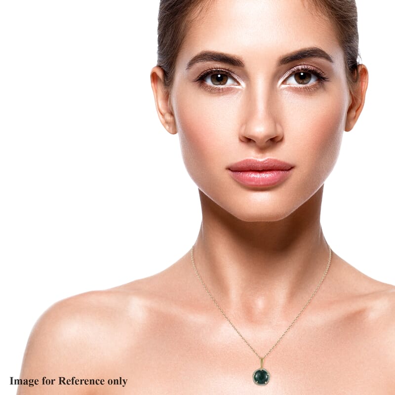 African Malachite Pendant Necklace 20 Inches in 14K Yellow Gold and Platinum Over Copper, Stainless Steel 13.60 ctw