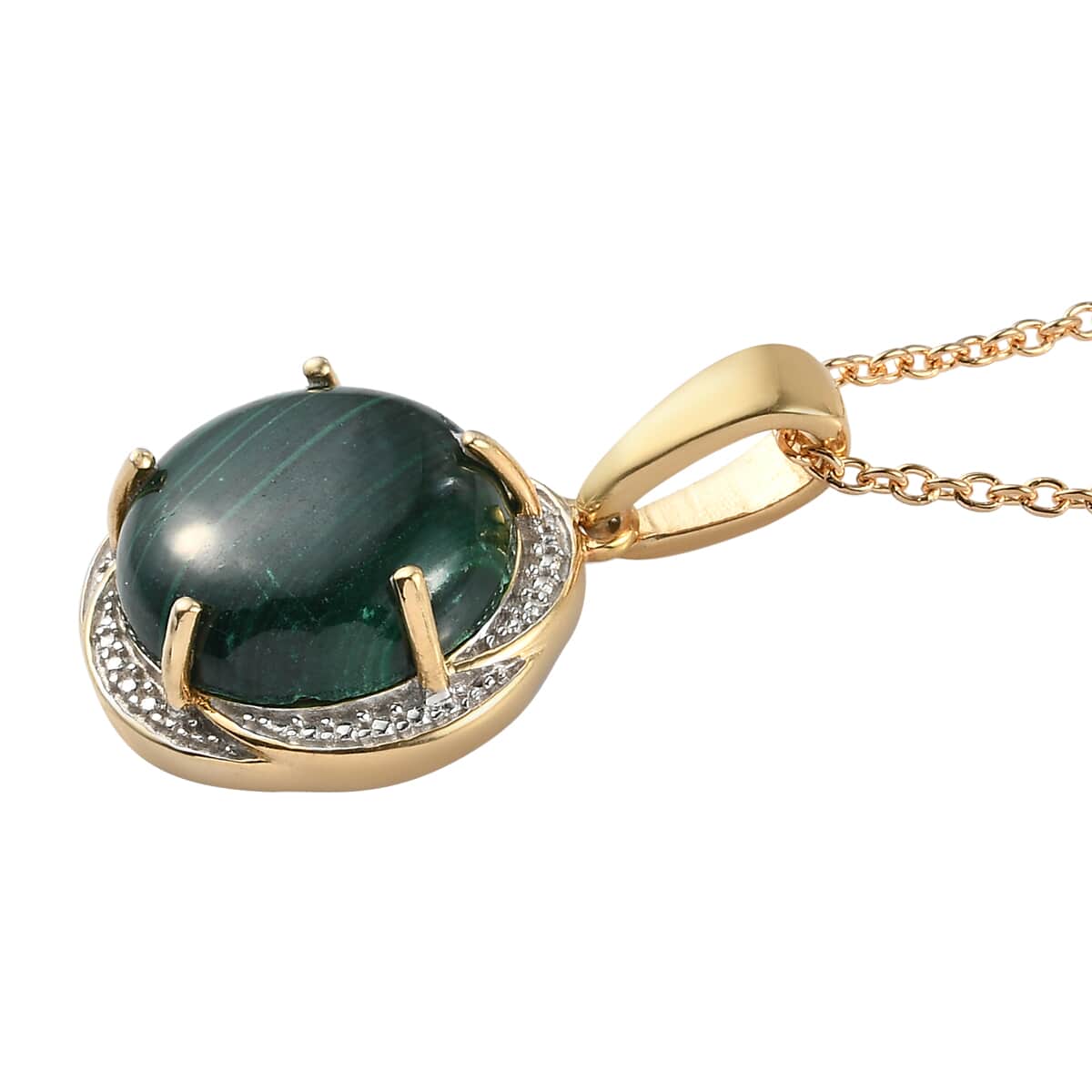 African Malachite Pendant Neckalce (20 Inches) in 14K YG and Platinum Over Copper, Stainless Steel 13.60 ctw image number 3