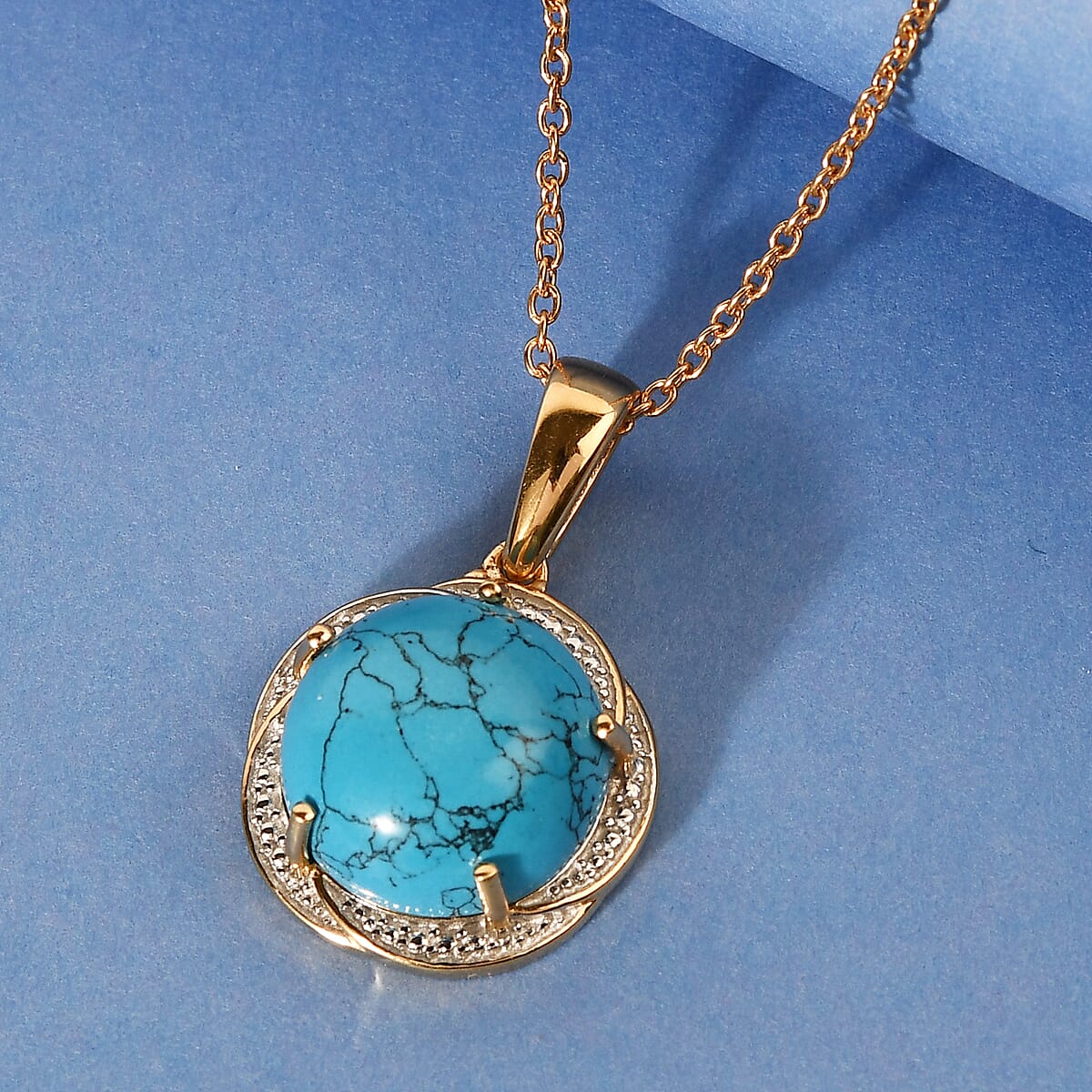 Blue Howlite Pendant Necklace 20 Inches in 14K Yellow Gold and Platinum Over Copper, Stainless 9.80 ctw image number 1