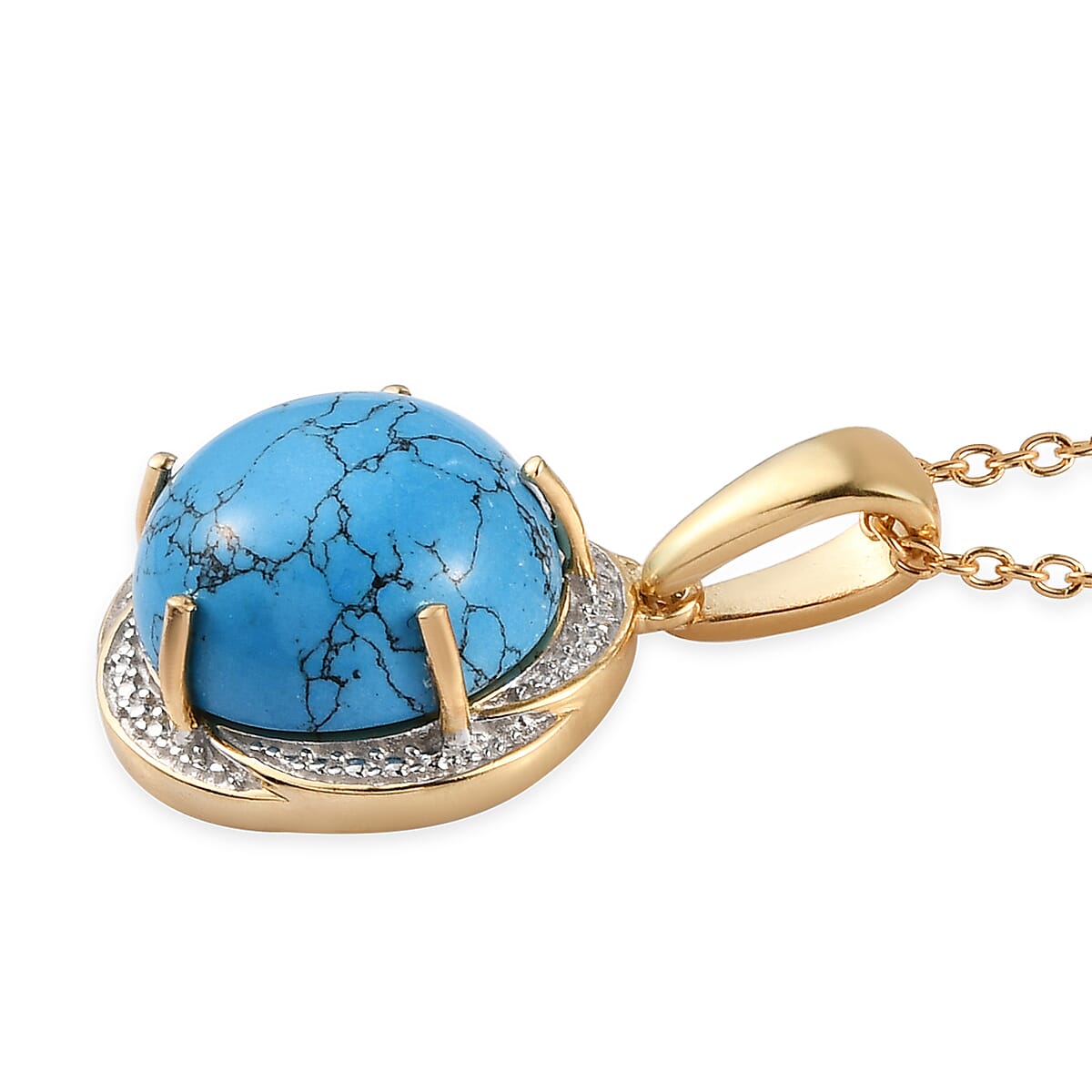 Blue Howlite Pendant Necklace 20 Inches in 14K Yellow Gold and Platinum Over Copper, Stainless 9.80 ctw image number 3