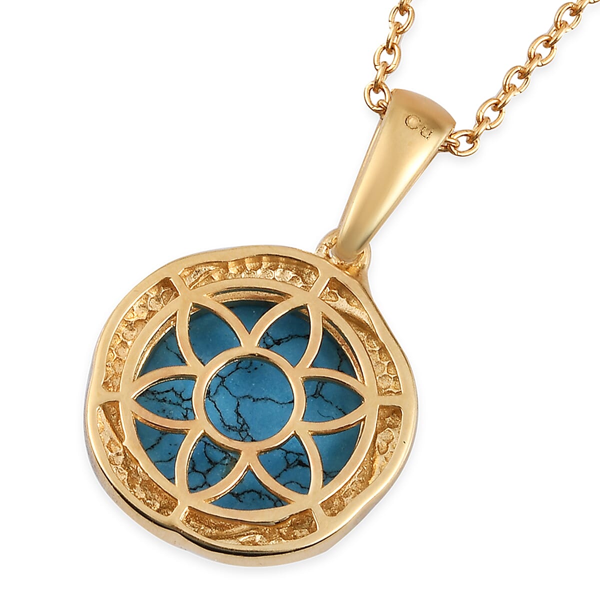 Blue Howlite Pendant Necklace 20 Inches in 14K Yellow Gold and Platinum Over Copper, Stainless 9.80 ctw image number 4