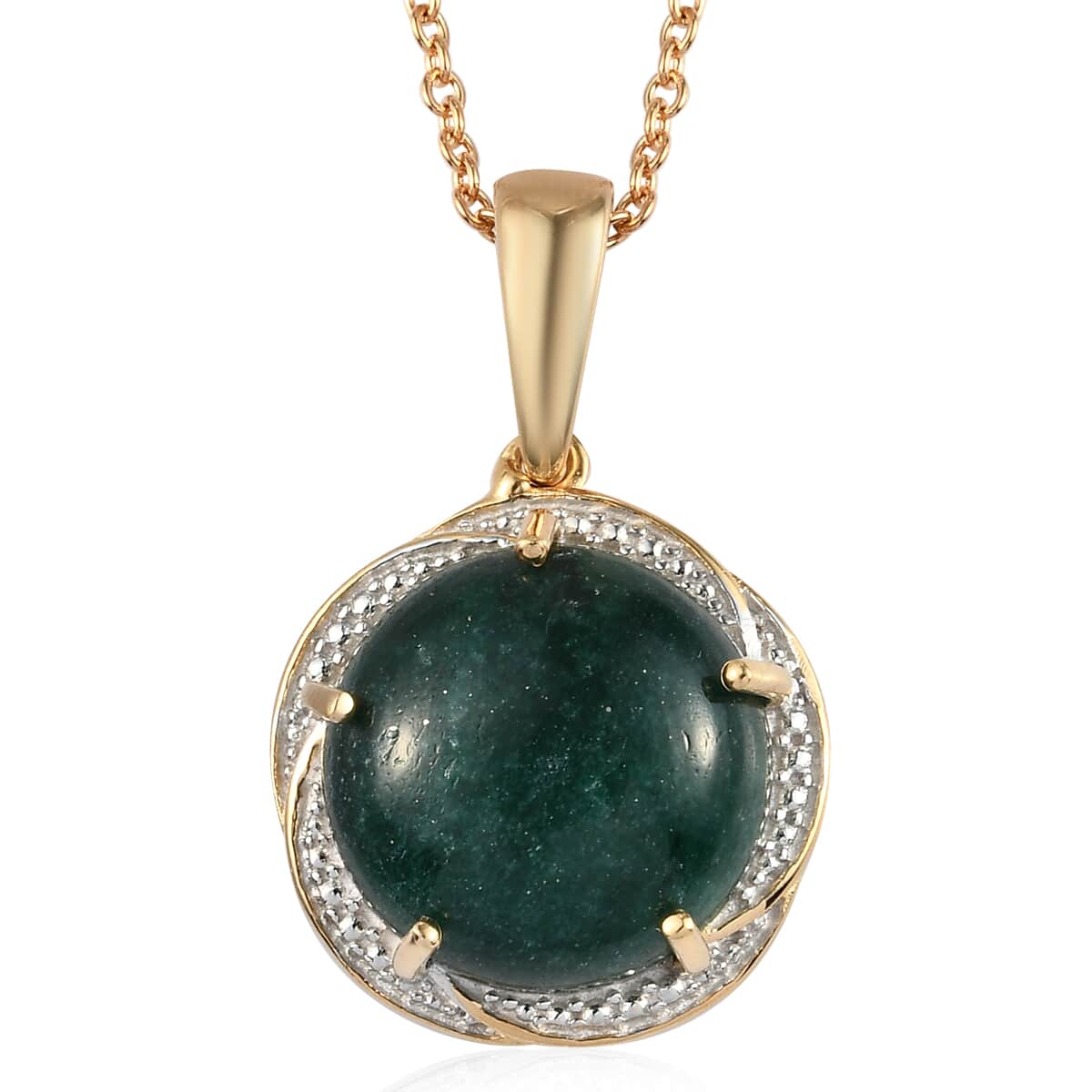 Green Aventurine Solitaire Pendant Necklace 20 Inches in 14K Yellow Gold and Platinum Over Copper, Stainless 12.20 ctw image number 0