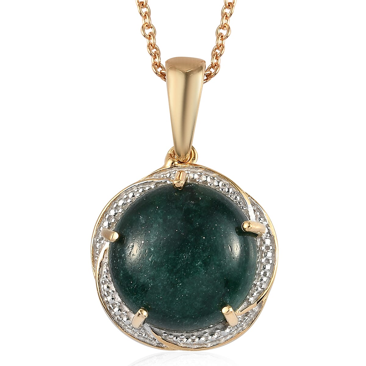 Green Aventurine Solitaire Pendant Necklace 20 Inches in 14K Yellow Gold and Platinum Over Copper, Stainless 12.20 ctw image number 0