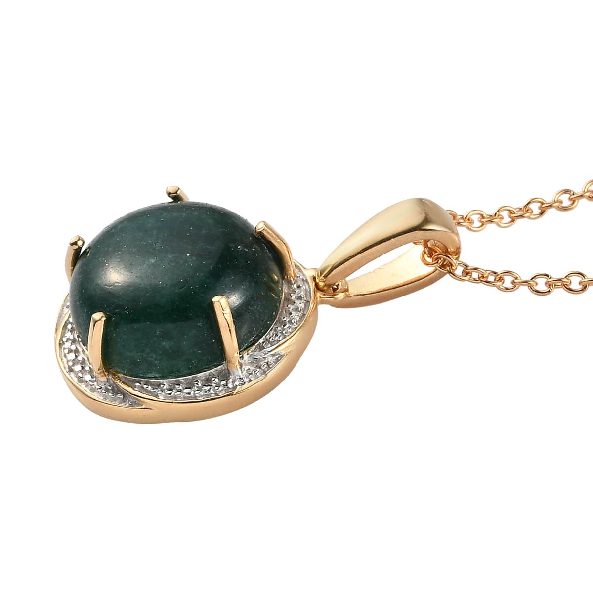 Green Aventurine Solitaire Pendant Necklace 20 Inches in 14K Yellow Gold and Platinum Over Copper, Stainless 12.20 ctw image number 3