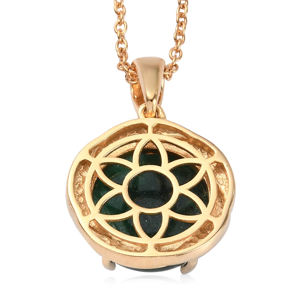 Green Aventurine Solitaire Pendant Necklace 20 Inches in 14K Yellow Gold and Platinum Over Copper, Stainless 12.20 ctw image number 4