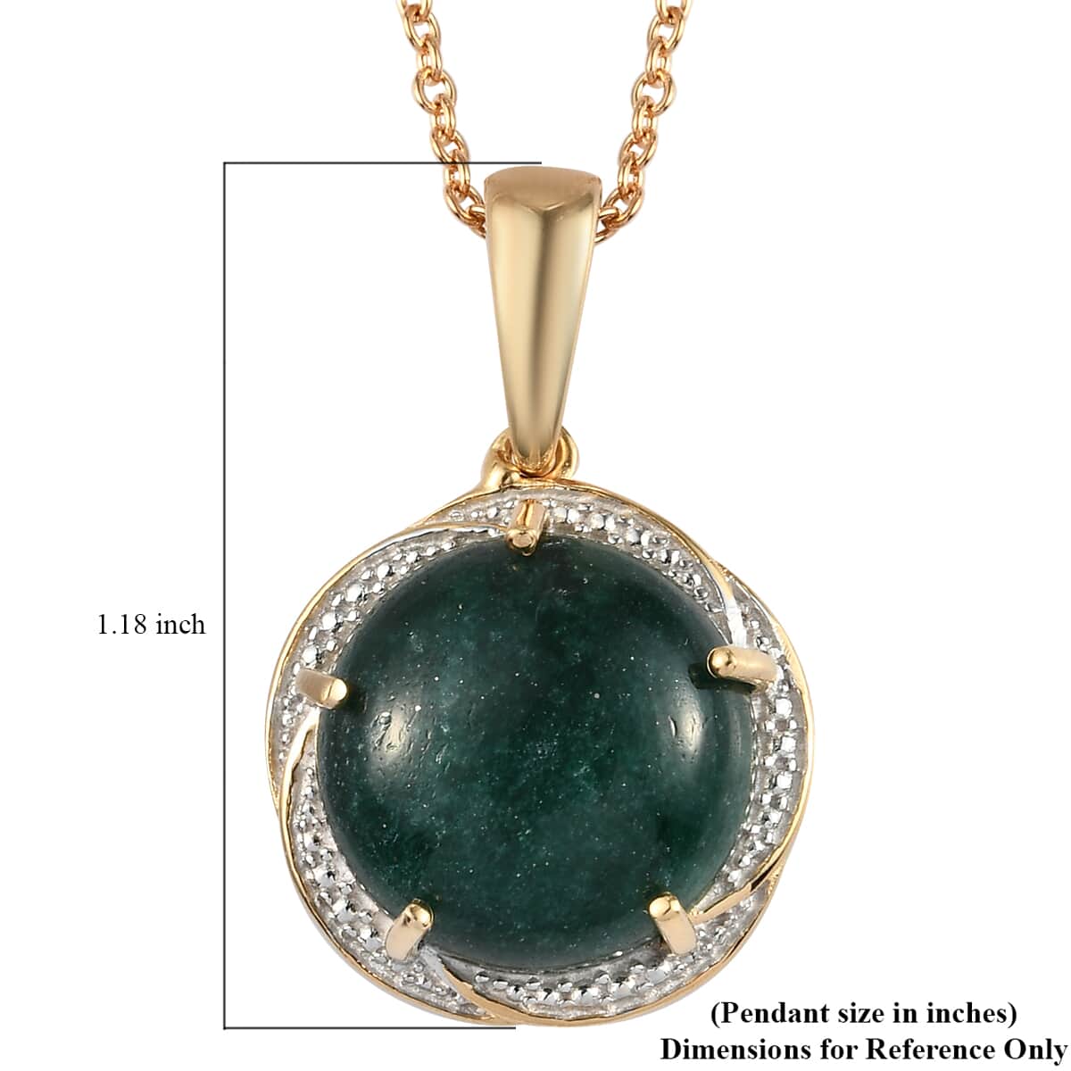 Green Aventurine Solitaire Pendant Necklace 20 Inches in 14K Yellow Gold and Platinum Over Copper, Stainless 12.20 ctw image number 5
