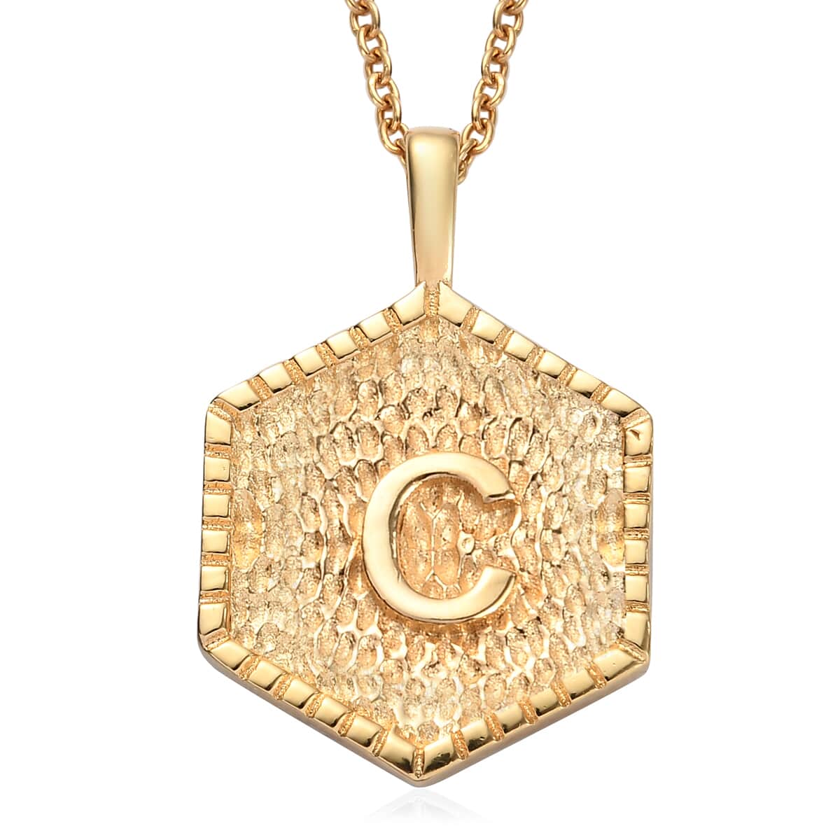 KARIS Initial C Pendant Necklace 20 Inches in 18K YG Plated and ION Plated Yellow Gold Stainless Steel image number 0