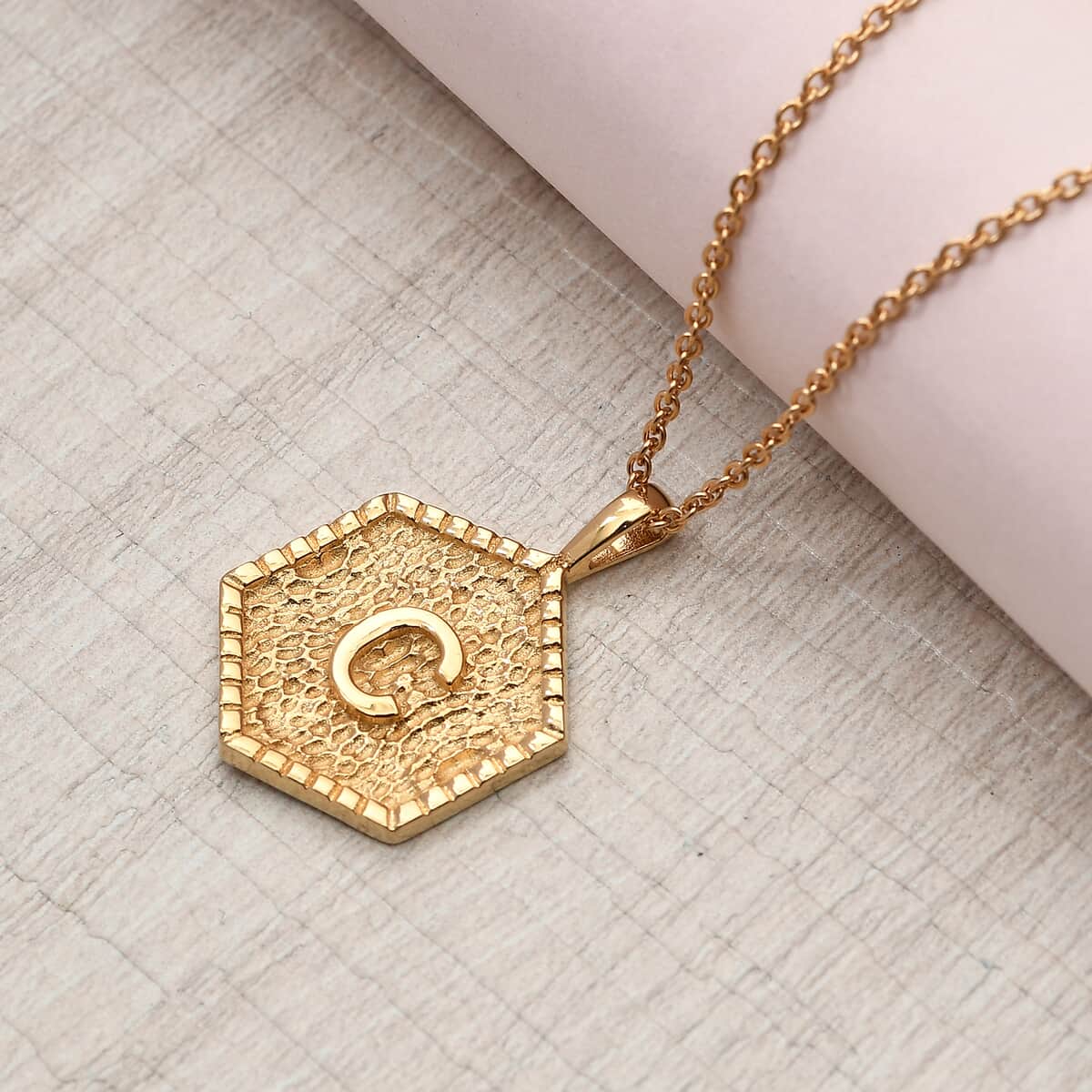 KARIS Initial C Pendant Necklace 20 Inches in 18K YG Plated and ION Plated Yellow Gold Stainless Steel image number 1