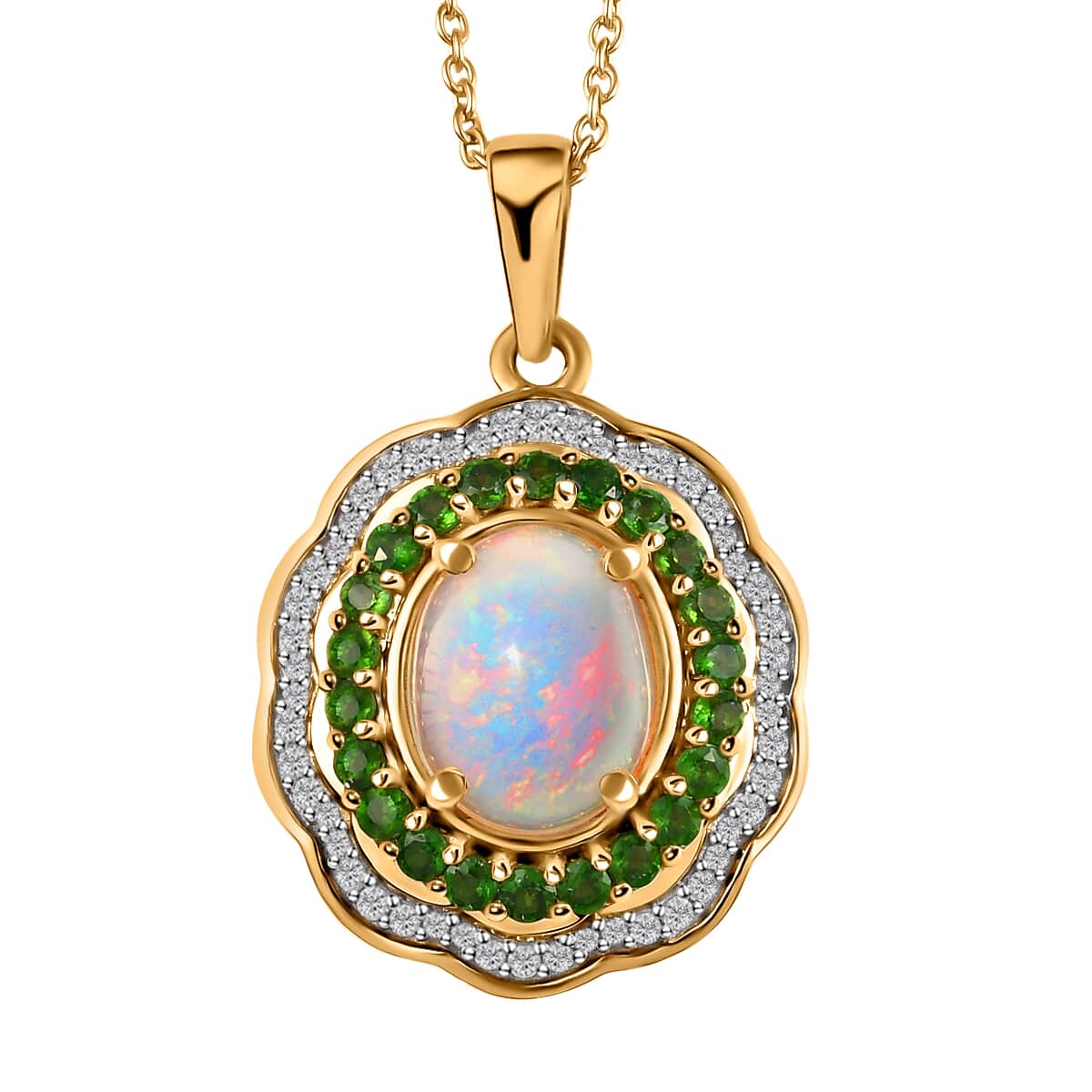 Ethiopian Welo Opal and Multi Gemstone Pendant Necklace 20In in Vermeil YG and Platinum Over Sterling Silver 5.00 ctw image number 0