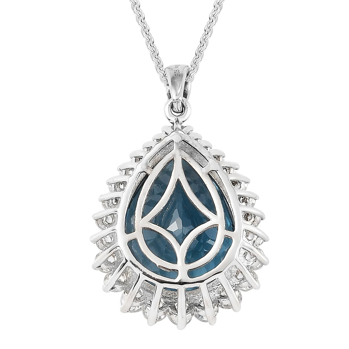 London Blue Topaz and Natural White Zircon Pendant Necklace 20 Inches in Platinum Over Sterling Silver 22.50 ctw image number 4