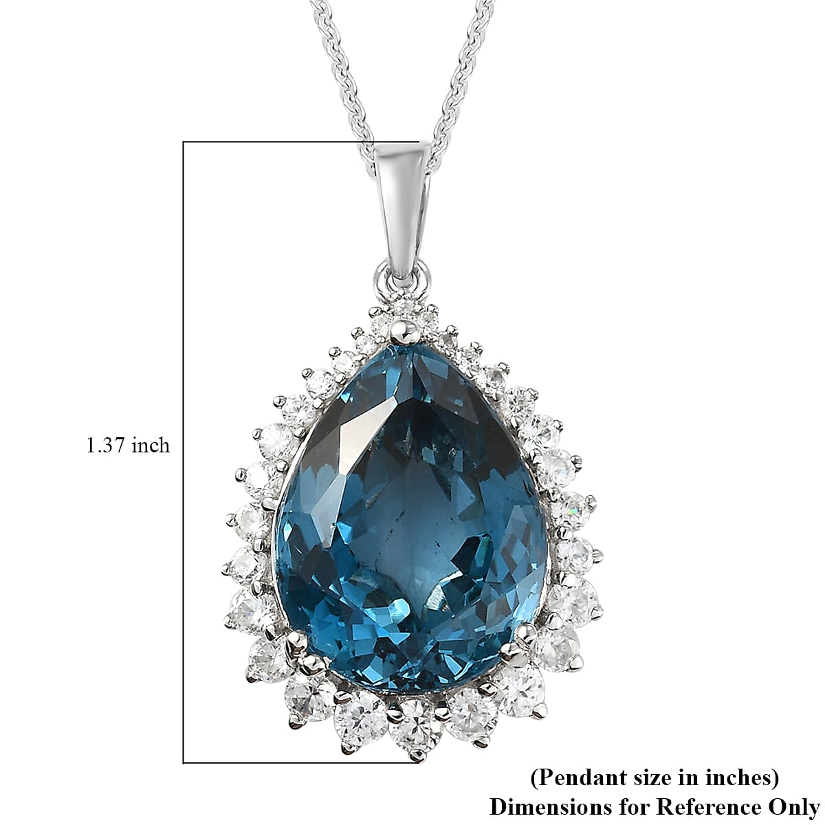 London Blue Topaz and Natural White Zircon Pendant Necklace 20 Inches in Platinum Over Sterling Silver 22.50 ctw image number 5