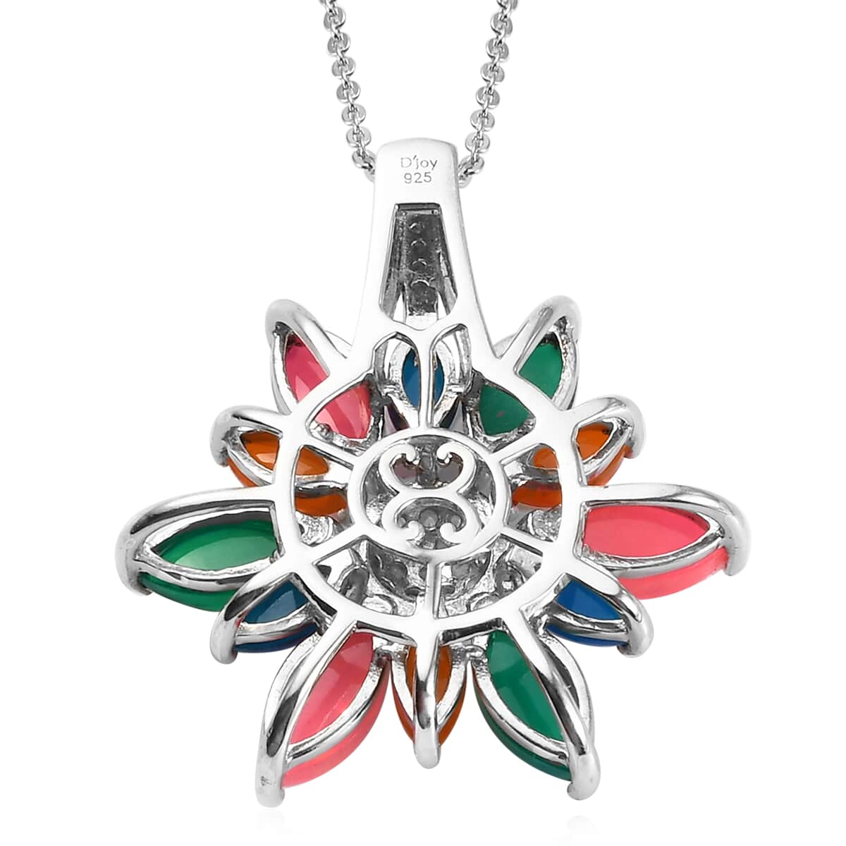 Multi Welo Opal and Natural White Zircon Sunflower Pendant Necklace 20 Inches in Platinum Over Sterling Silver 3.60 ctw image number 4