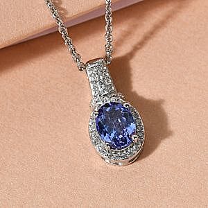Tanzanite and Multi Gemstone Pendant 1.53 ctw Necklace in Platinum Over Sterling Silver 18 Inches